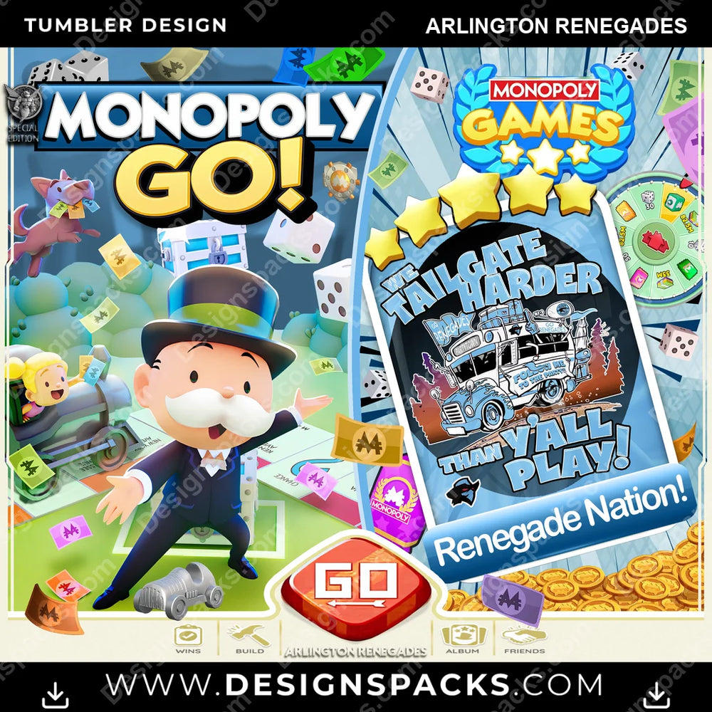 Canada Football Monopoly Go! Arlington Renegades CFL Canada Tumbler Digital Wrap Design Download