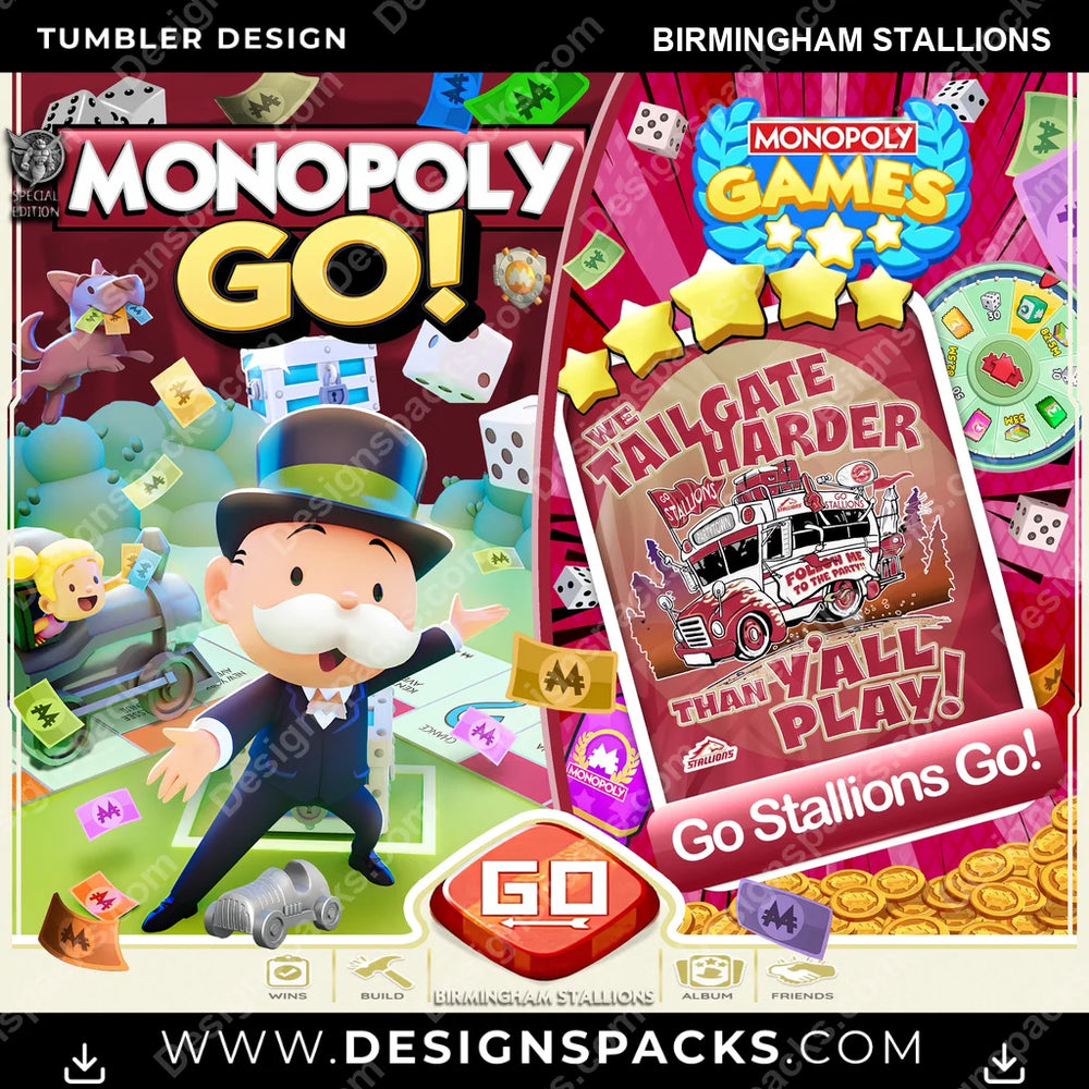 Canada Football Monopoly Go! Birmingham Stallions CFL Canada Tumbler Digital Wrap Design Download