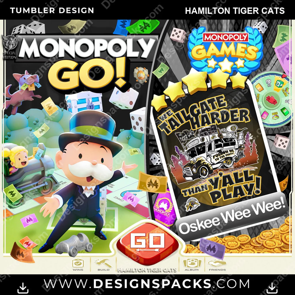 Canada Football Monopoly Go! Hamilton Tiger Cats CFL Canada Tumbler Digital Wrap Design Download
