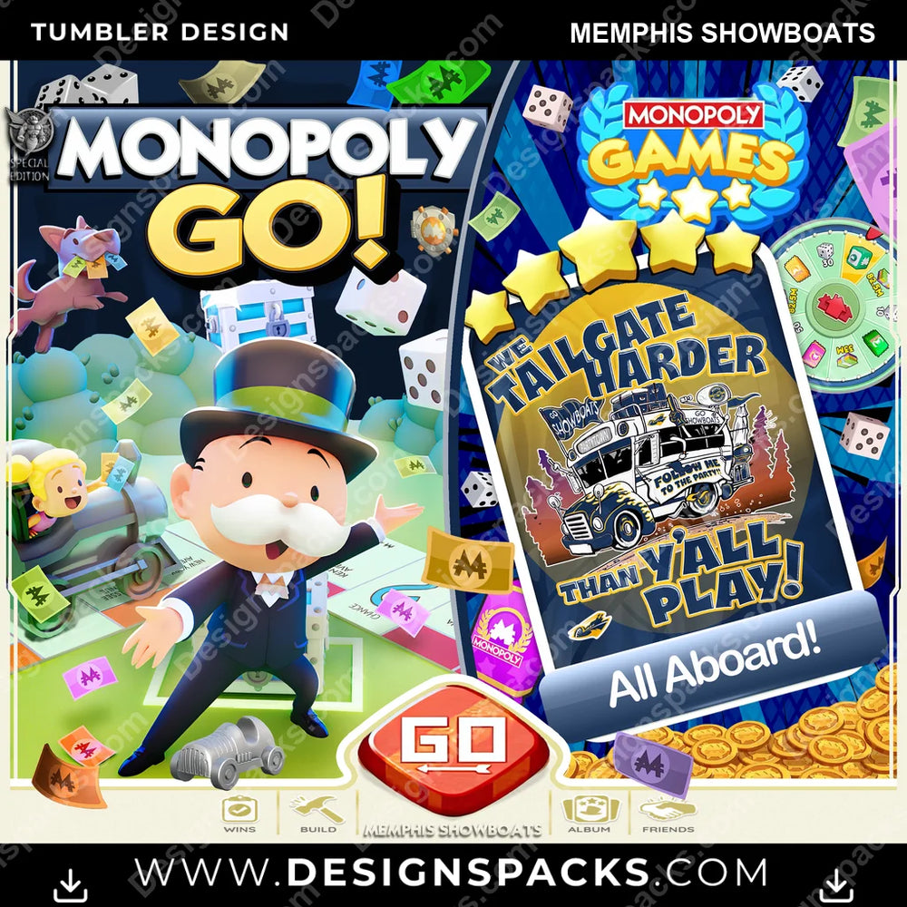 Canada Football Monopoly Go! Memphis Showboats CFL Canada Tumbler Digital Wrap Design Download