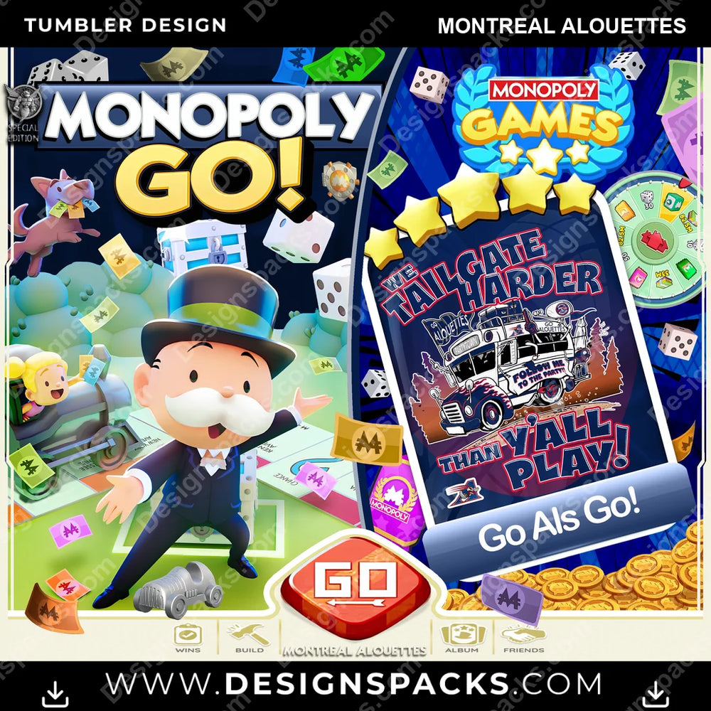 Canada Football Monopoly Go! Montreal Alouettes CFL Canada Tumbler Digital Wrap Design Download