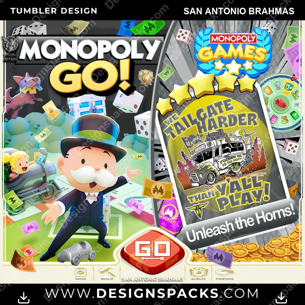 Canada Football Monopoly Go! San Antonio Brahmas CFL Canada Tumbler Digital Wrap Design Download