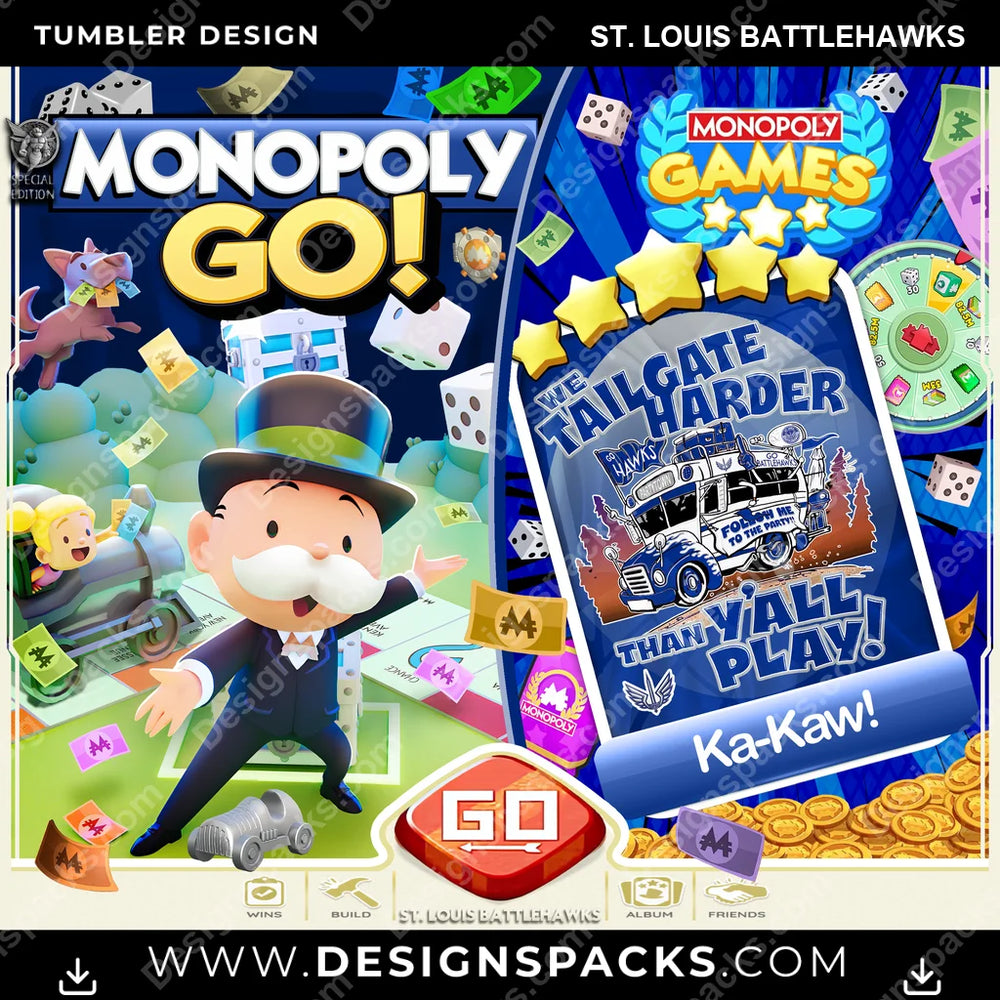 Canada Football Monopoly Go! St. Louis Battlehawks CFL Canada Tumbler Digital Wrap Design Download
