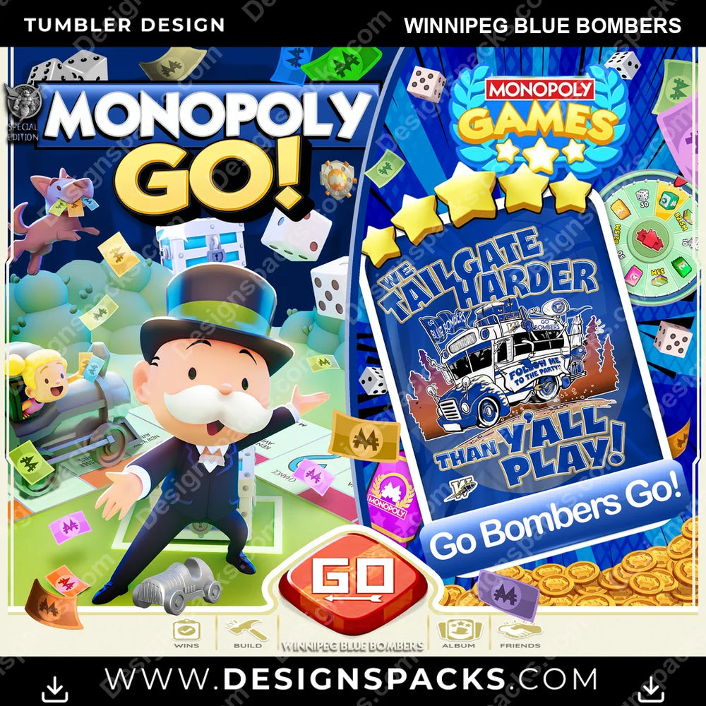 Canada Football Monopoly Go! Winnipeg Blue Bombers CFL Canada Tumbler Digital Wrap Design Download