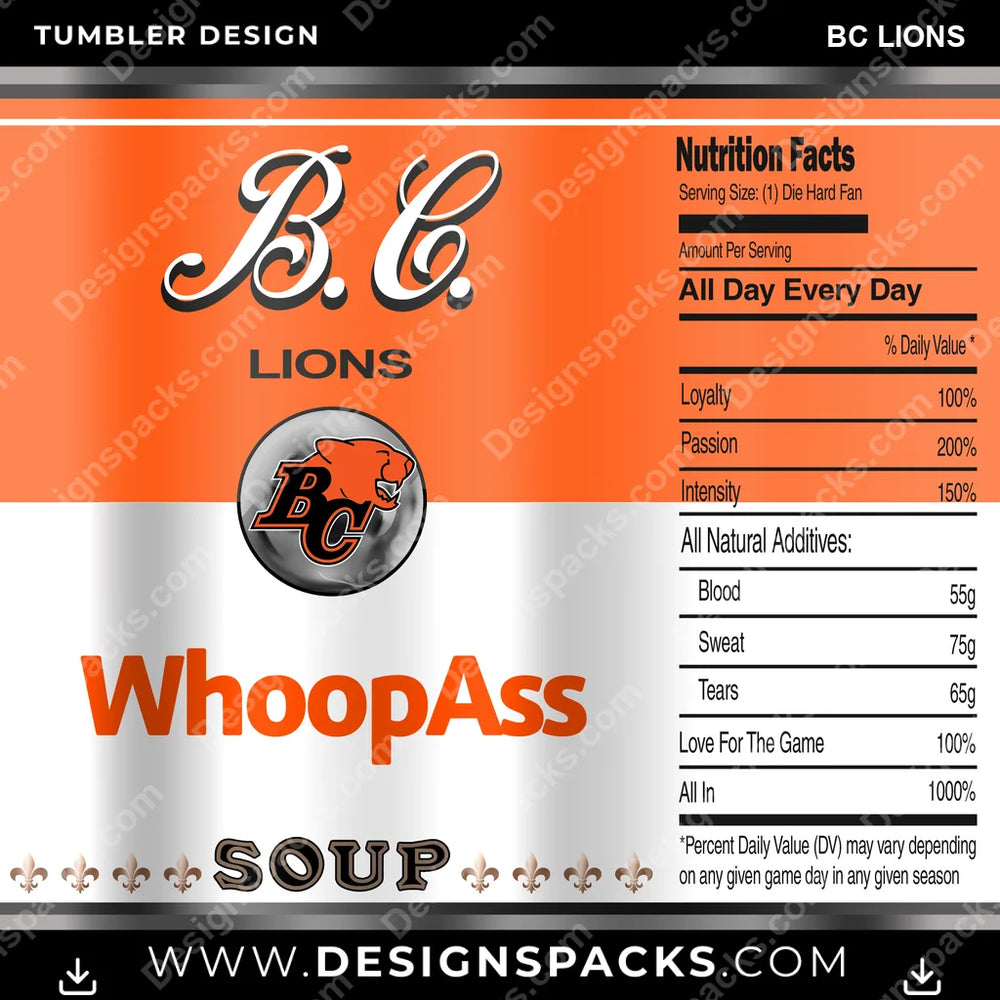 Canada Football Soup Can BC Lions CFL Canada Tumbler Digital Wrap Design Download