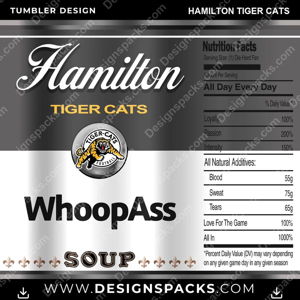 Canada Football Soup Can Hamilton Tiger Cats CFL Canada Tumbler Digital Wrap Design Download