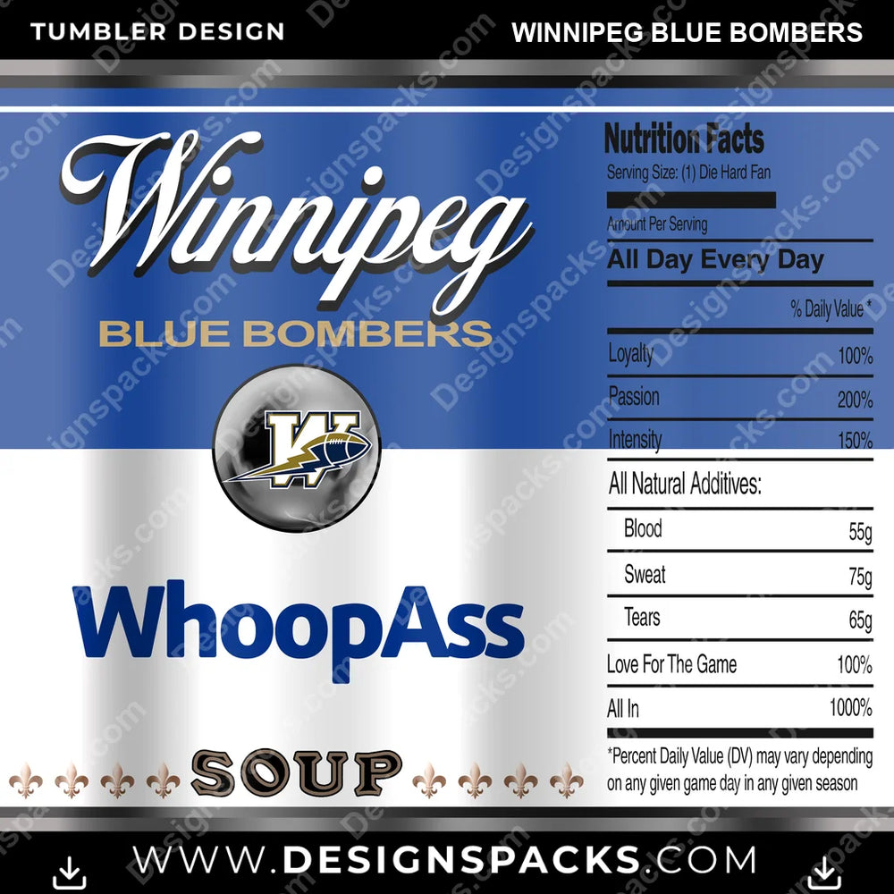 Canada Football Soup Can Winnipeg Blue Bombers CFL Canada Tumbler Digital Wrap Design Download