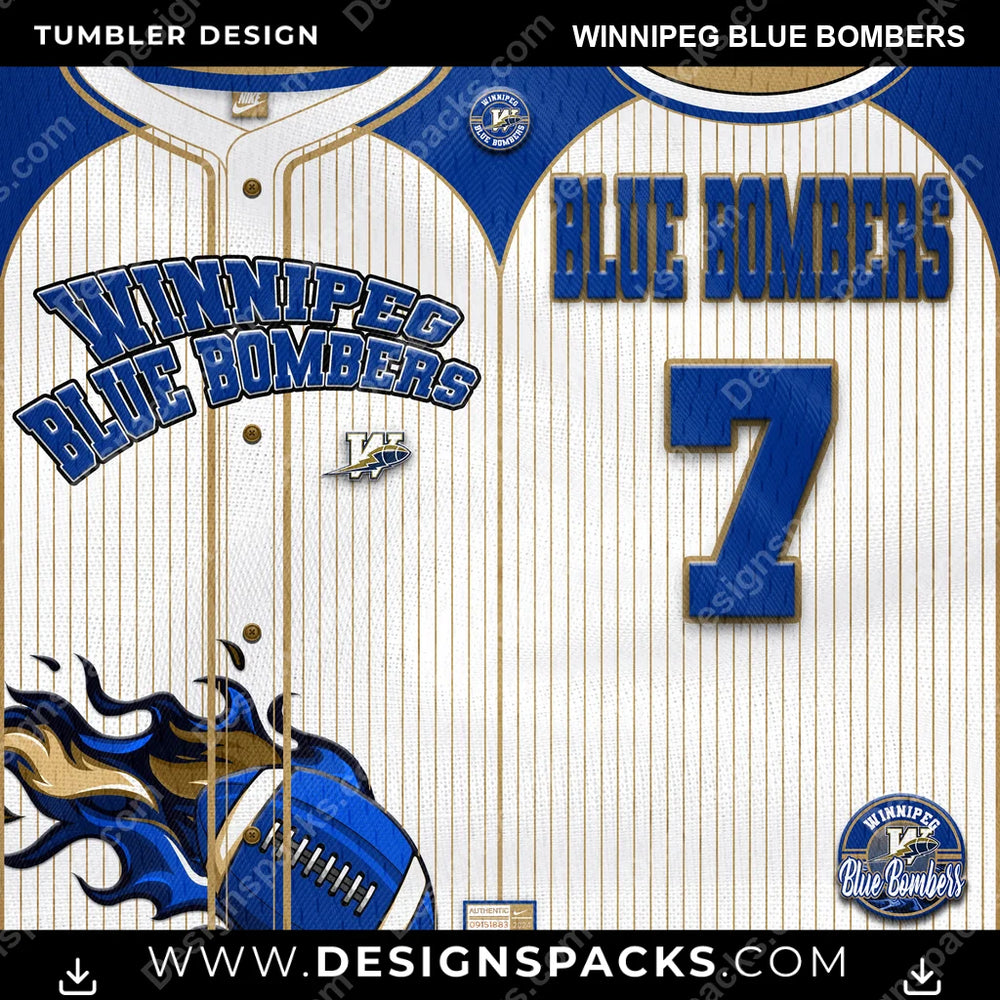 Canada Football Team Button-Up Jersey Winnipeg Blue Bombers CFL Canada Tumbler Digital Wrap Design Download