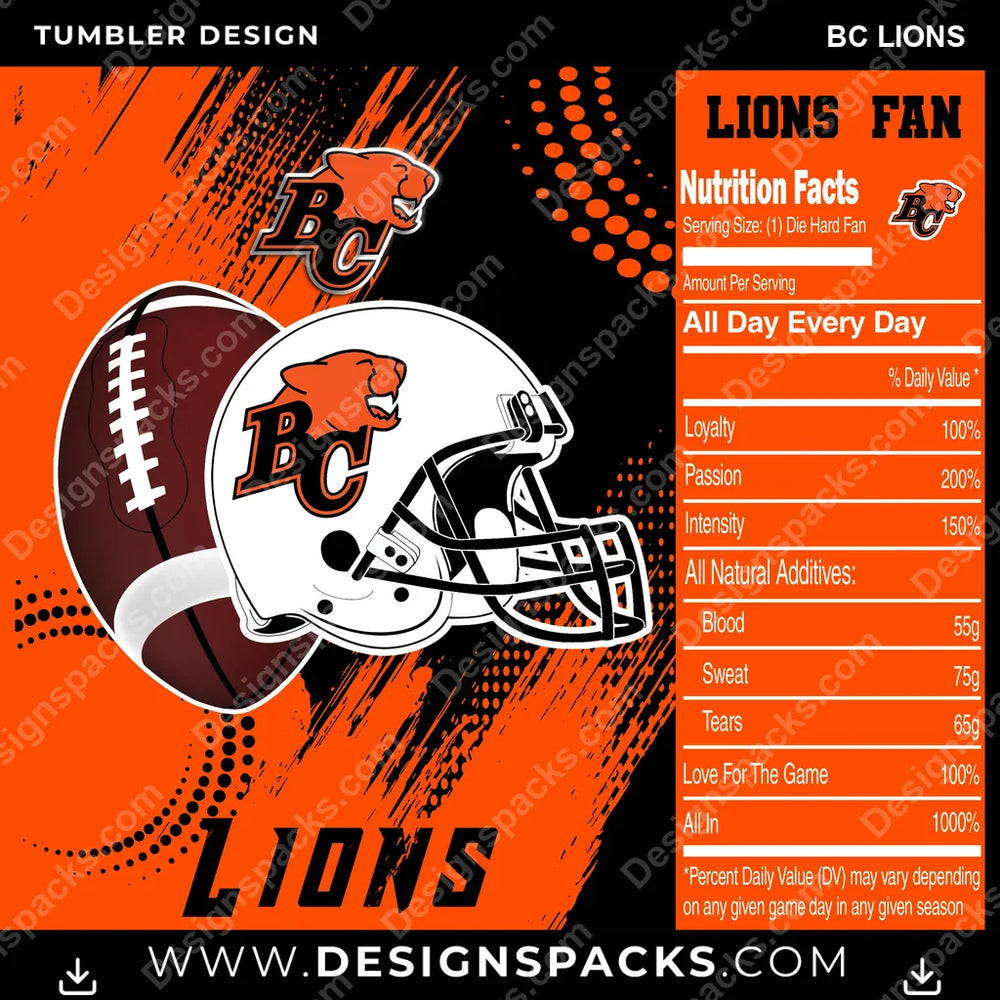 Canada Football Team Fan BC Lions CFL Canada Tumbler Digital Wrap Design Download