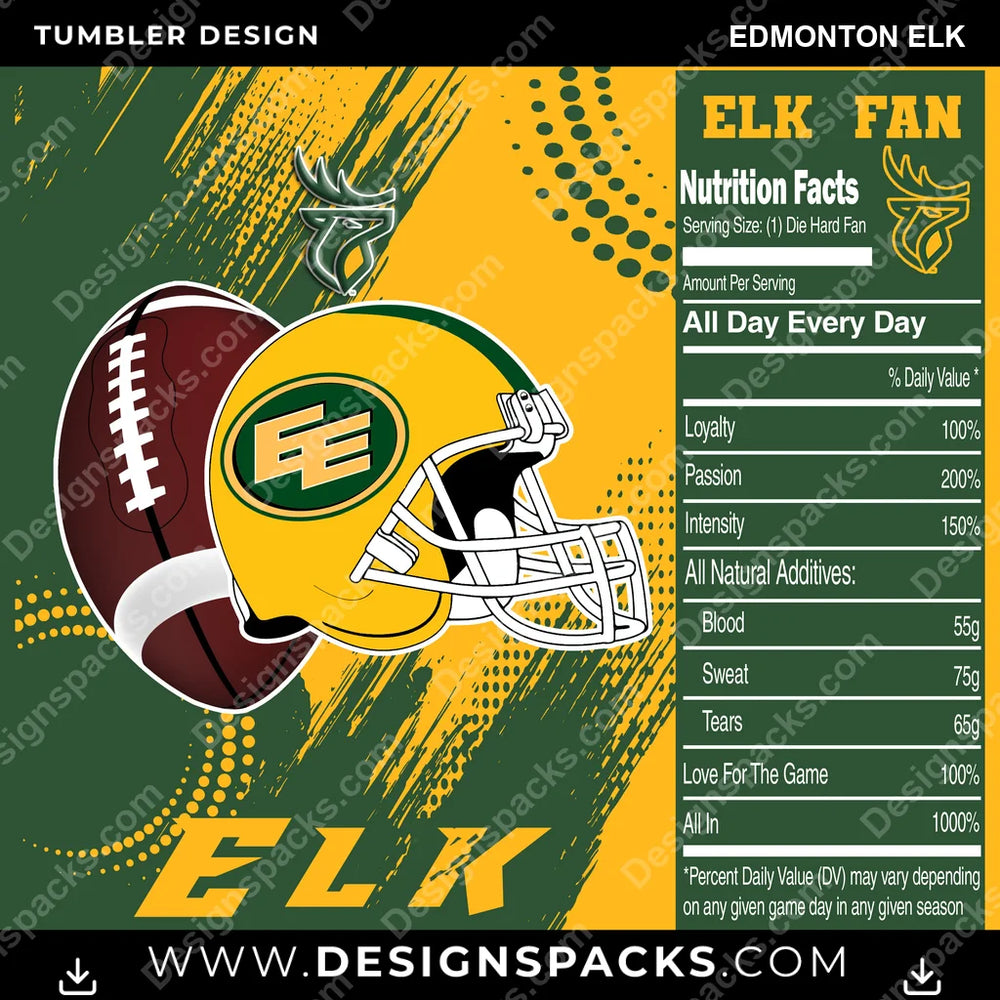 Canada Football Team Fan Edmonton Elk CFL Canada Tumbler Digital Wrap Design Download