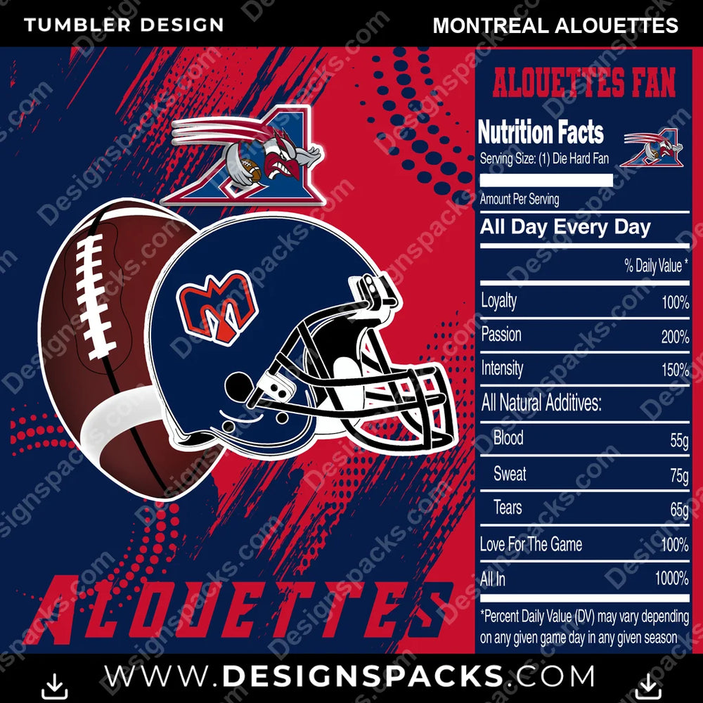 Canada Football Team Fan Montreal Alouettes CFL Canada Tumbler Digital Wrap Design Download