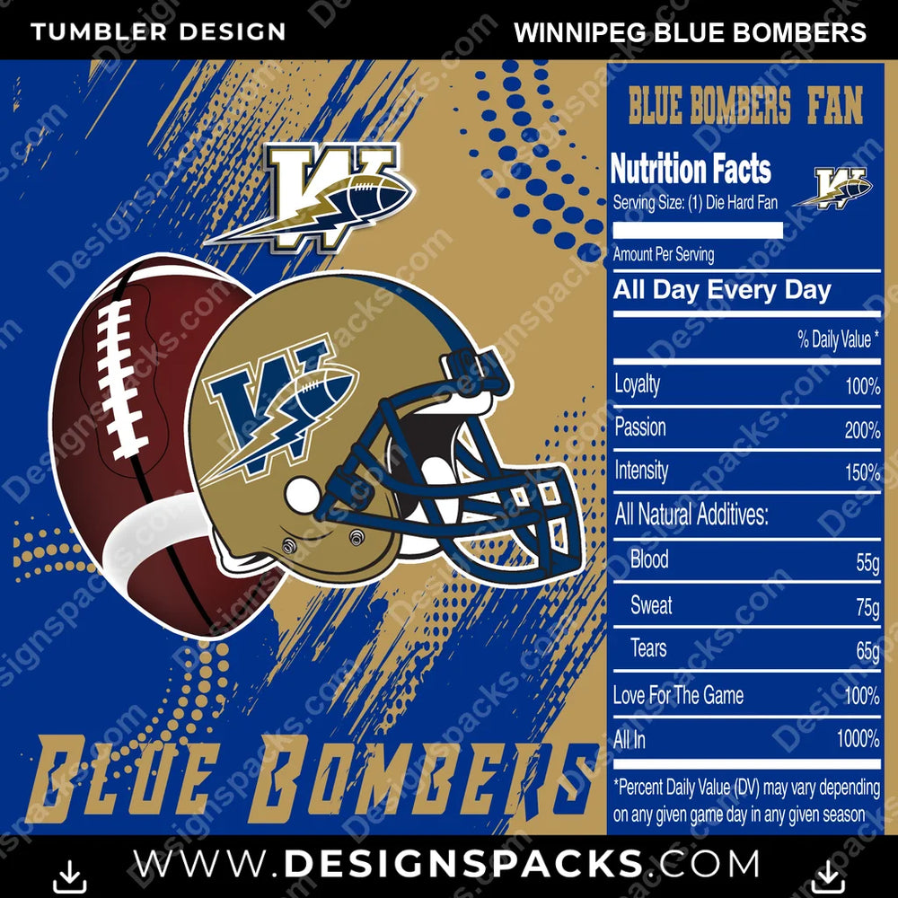 Canada Football Team Fan Winnipeg Blue Bombers CFL Canada Tumbler Digital Wrap Design Download