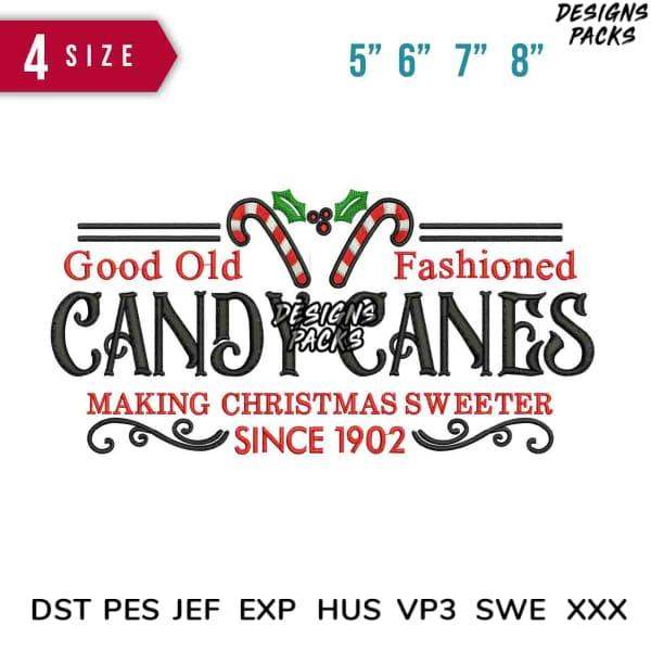 Good Old Fashioned Candy Canes Christmas embroidery design in 4 sizes, print-ready formats