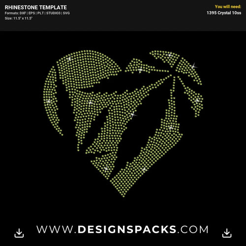 Cannabis Leaf Heart Rhinestone Digital Template