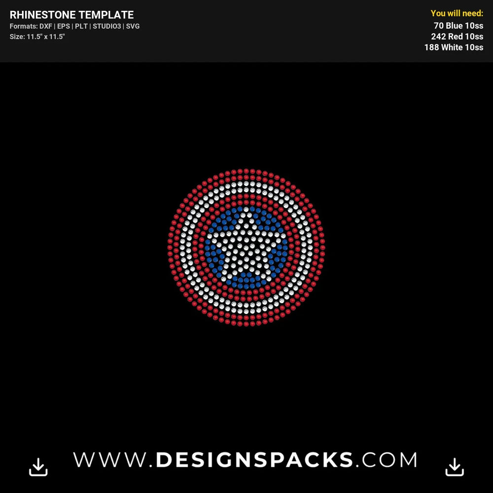 Captain America Shield Rhinestone Digital Template