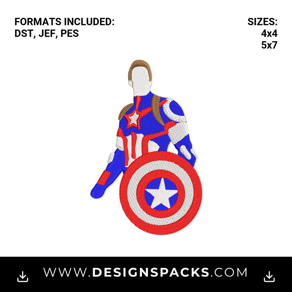 Captain America Superhero Shield File Embroidery Design - Instant digital download pattern at Designspacks.com
