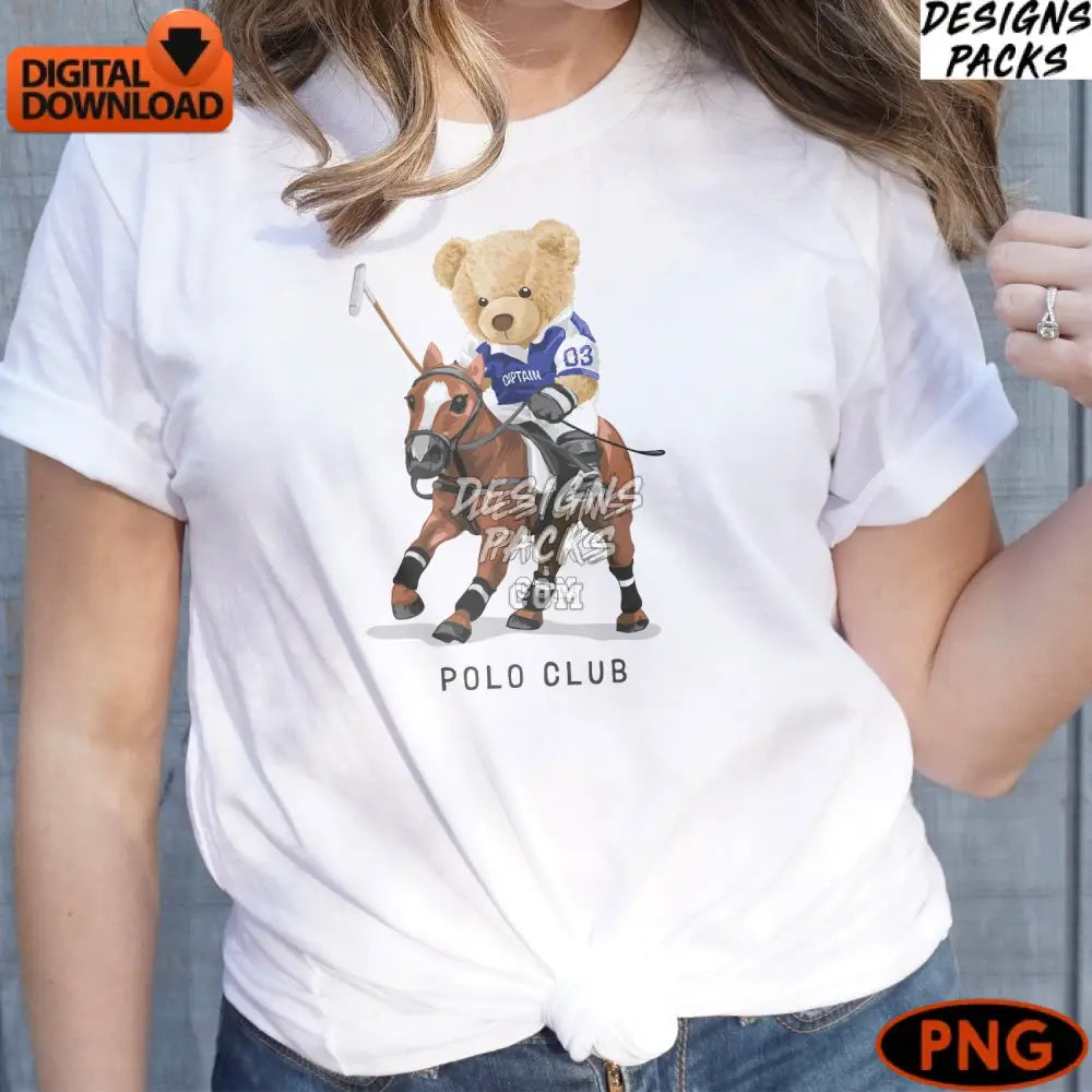 Captain Bear Polo Club Digital Art Instant Download Cute Teddy On Horse Illustration Nursery Kids