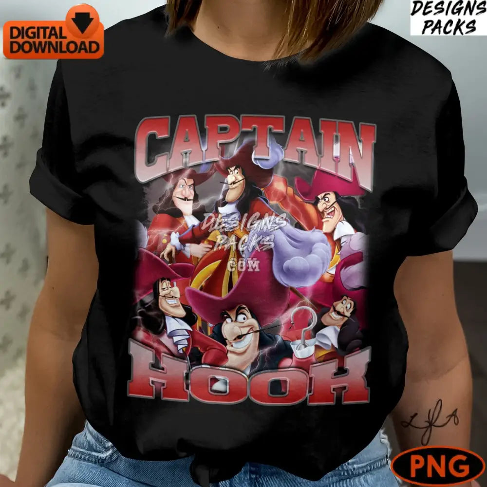 Captain Hook Digital Print Peter Pan Villain Png Instant Download Colorful Kids Room