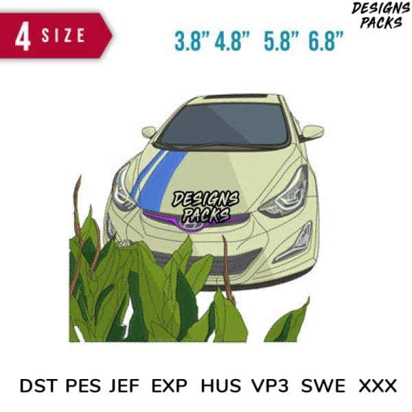 Car decal design with blue stripe, available in 4 sizes for embroidery formats DST PES JEF EXP