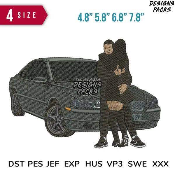 Car and Huge Embroidery Design 4.8" 5.8" 6.8" 7.8"