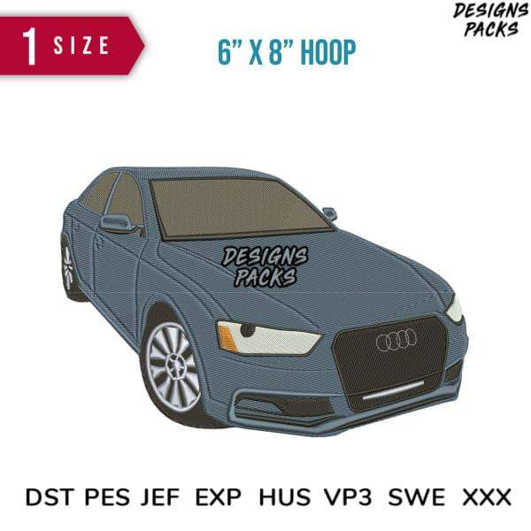 Embroidery design of blue Audi car for 6x8 inch hoop, compatible with DST PES JEF formats