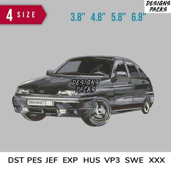 Vintage car embroidery design in 4 sizes, DST PES JEF formats for instant download