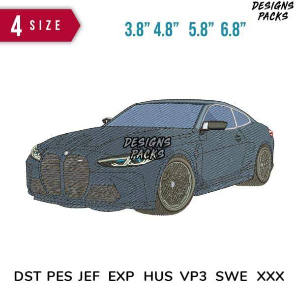 Embroidery design of modern car in 4 sizes, compatible with DST PES JEF formats for instant download