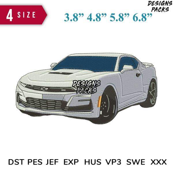 Embroidery design of white sports car in 4 sizes, compatible with DST PES JEF formats for instant download