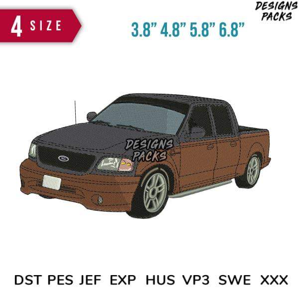 Embroidery design of brown Ford pickup truck in 4 sizes, compatible with DST PES JEF formats for instant download