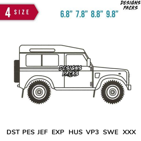 Off-road SUV embroidery design in 4 sizes, compatible with DST PES JEF formats for instant download