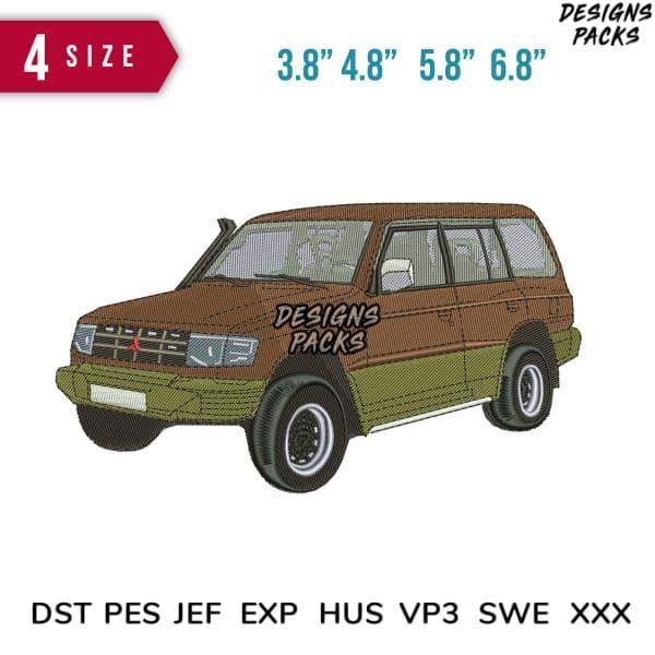 Embroidery design of vintage SUV in 4 sizes, compatible with DST PES JEF formats for instant download