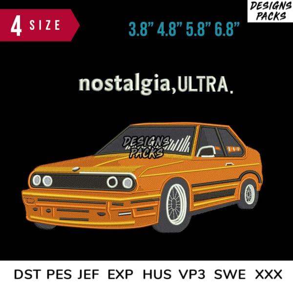 Nostalgia Ultra car embroidery design in 4 sizes, DTF/DTG ready, instant download