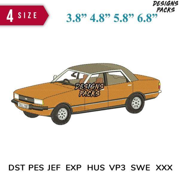 Embroidery design of vintage orange car in 4 sizes, compatible with DST PES JEF formats for instant download
