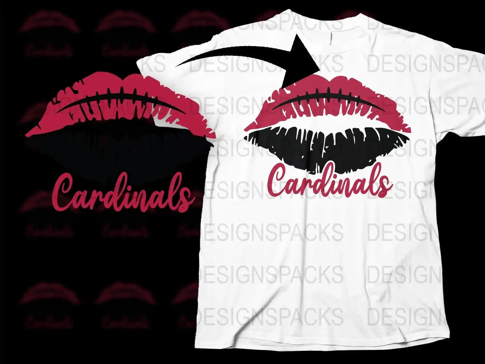Cardinal Lip Print T-Shirt, Stylish Black and Red Lips Graphic Tee, Casual Women's Fashion Top, Trendy Sports Team Support Shirt
