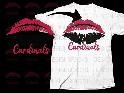 Cardinal Lip Print T-Shirt, Stylish Black and Red Lips Graphic Tee, Casual Women's Fashion Top, Trendy Sports Team Support Shirt