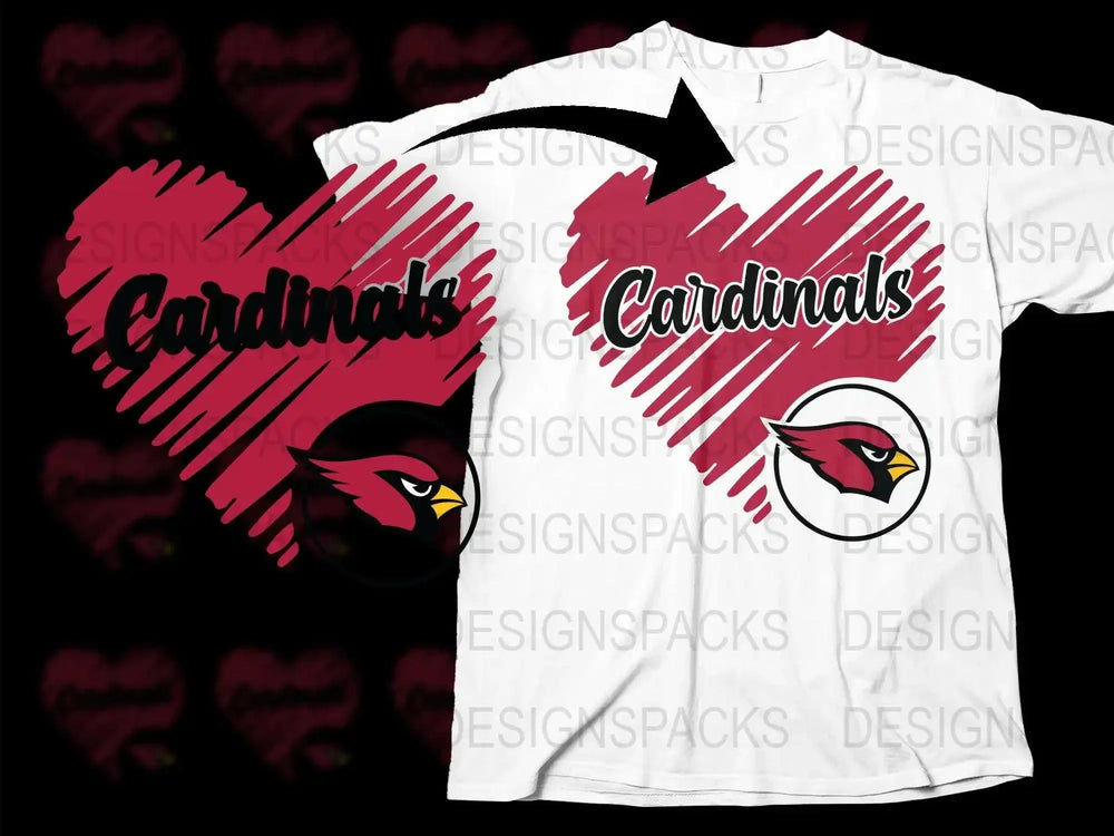 Cardinals Graphic T-Shirt, Heart Design, Red and White, Sports Team Logo, Casual Wear, Unisex Fit