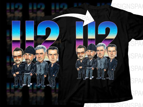 Caricature of U2 Band Members Gradient Rock Png Digital Download