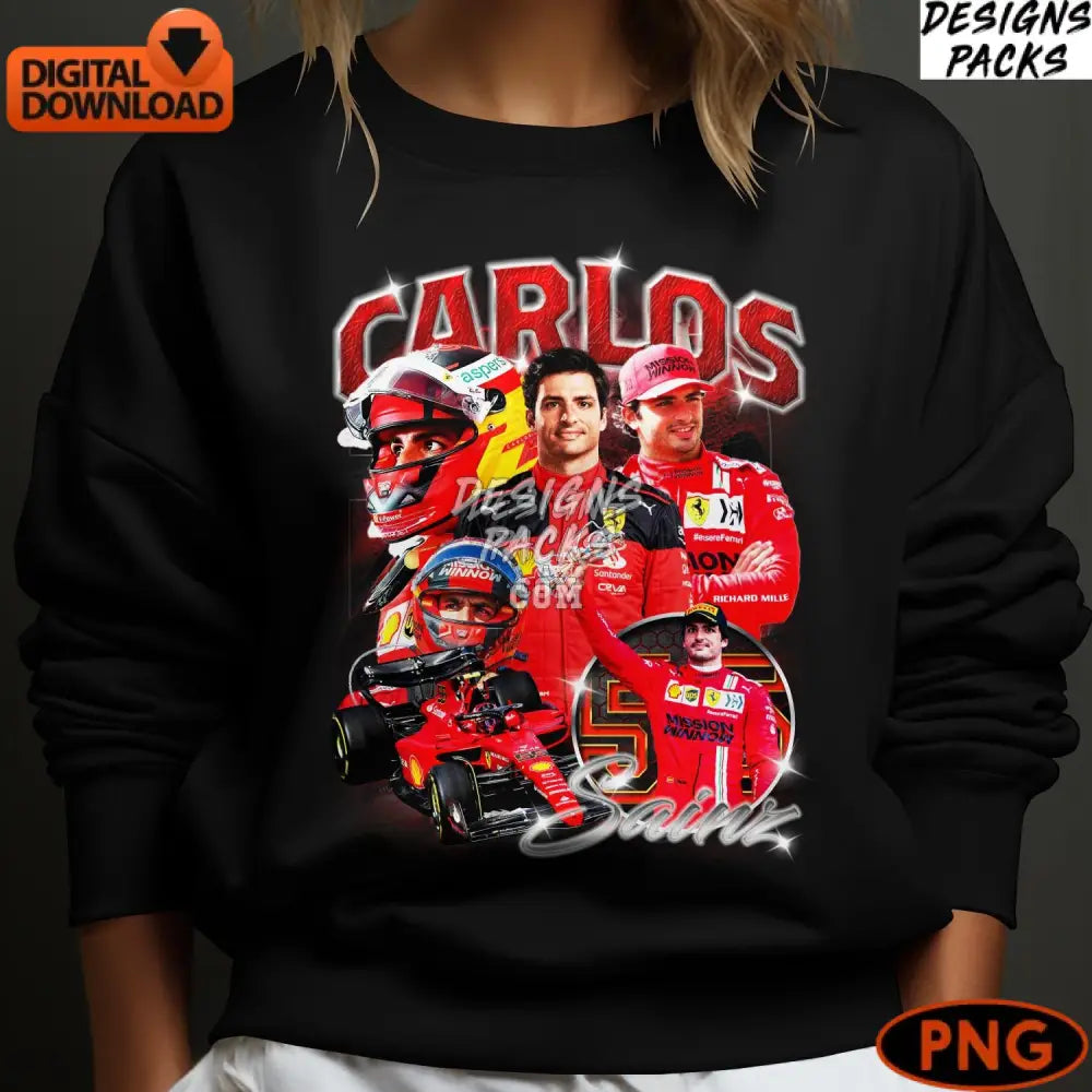 Carlos Sainz F1 Racing Digital Art Red Scuderia Ferrari Instant Download Png File For Sports Fans