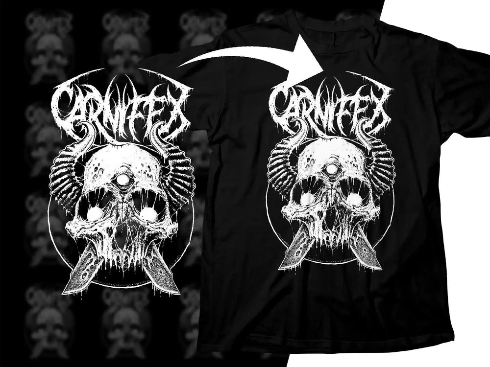 Carnifex Skull Illustration With Horns And Daggers Png Halftone Digital Download