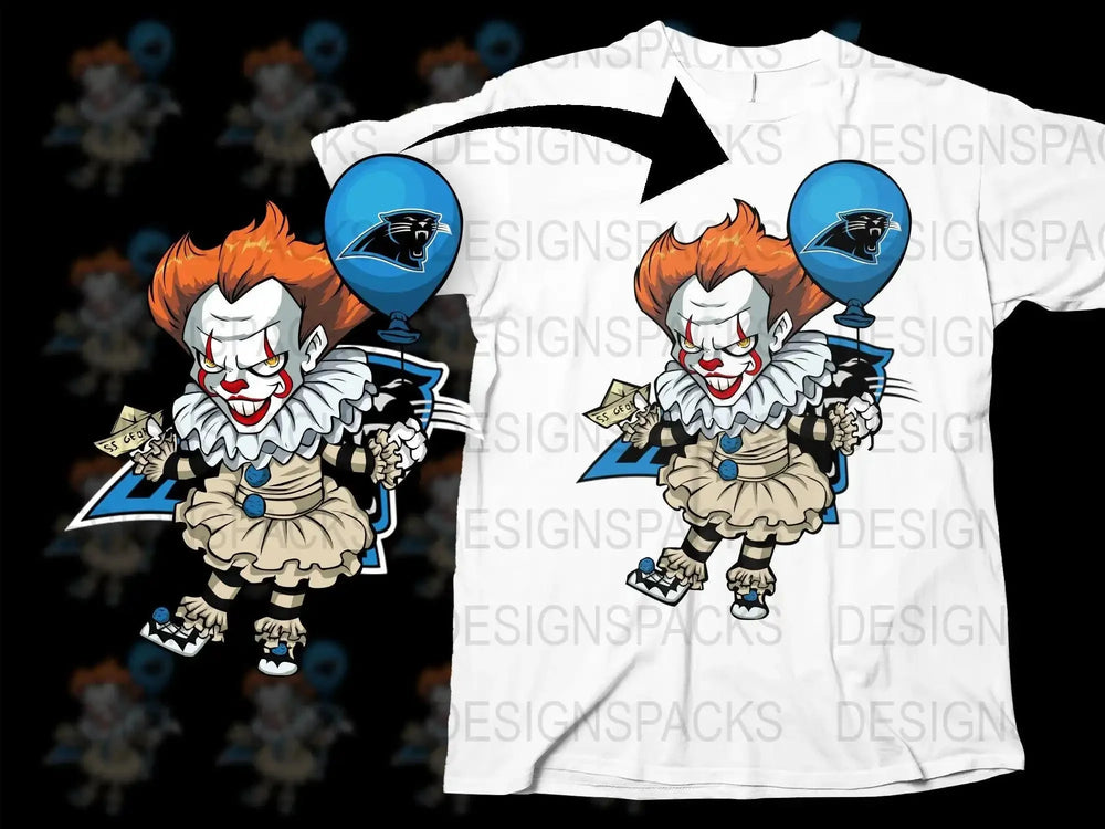 Carolina Panthers Clown with Letter Balloon Png Digital Download