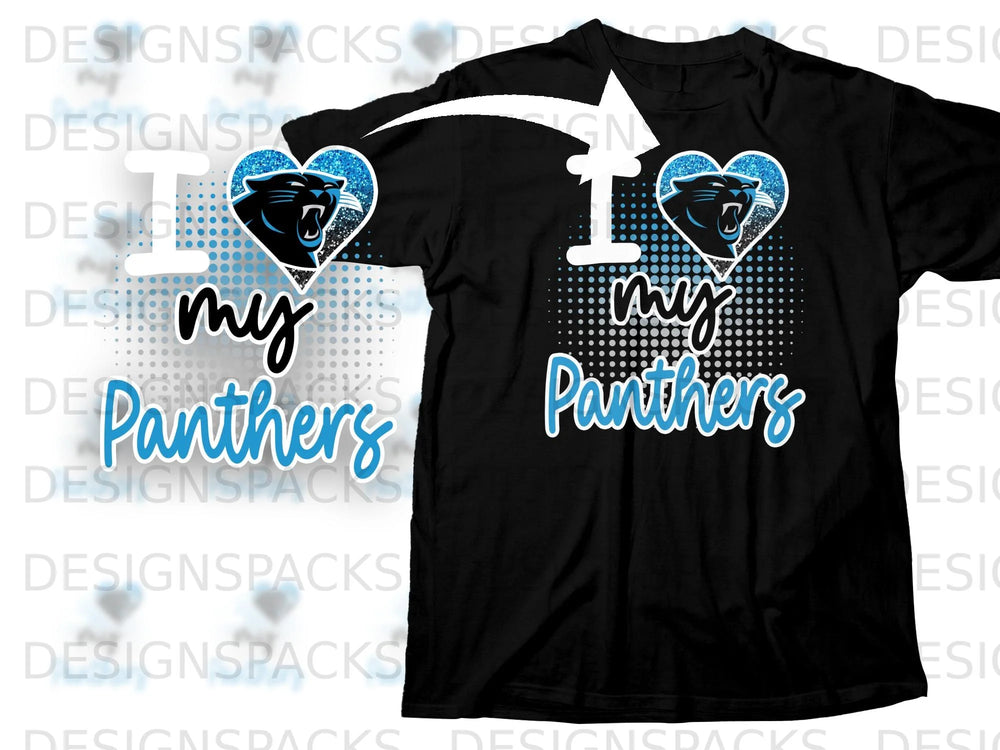 Black t-shirt with "I my Panthers" design featuring a panther heart graphic.