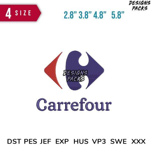 Carrefour logo embroidery design in 4 sizes, compatible with DST PES JEF formats for instant download