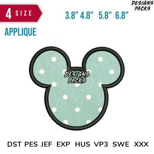 Mint polka dot Mickey Mouse applique embroidery design in 4 sizes, DST PES JEF formats
