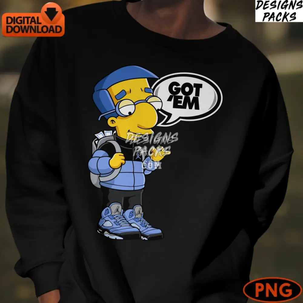 Cartoon Boy Sneaker Lover Digital Image Blue Outfit Fan Art Instant Download Png