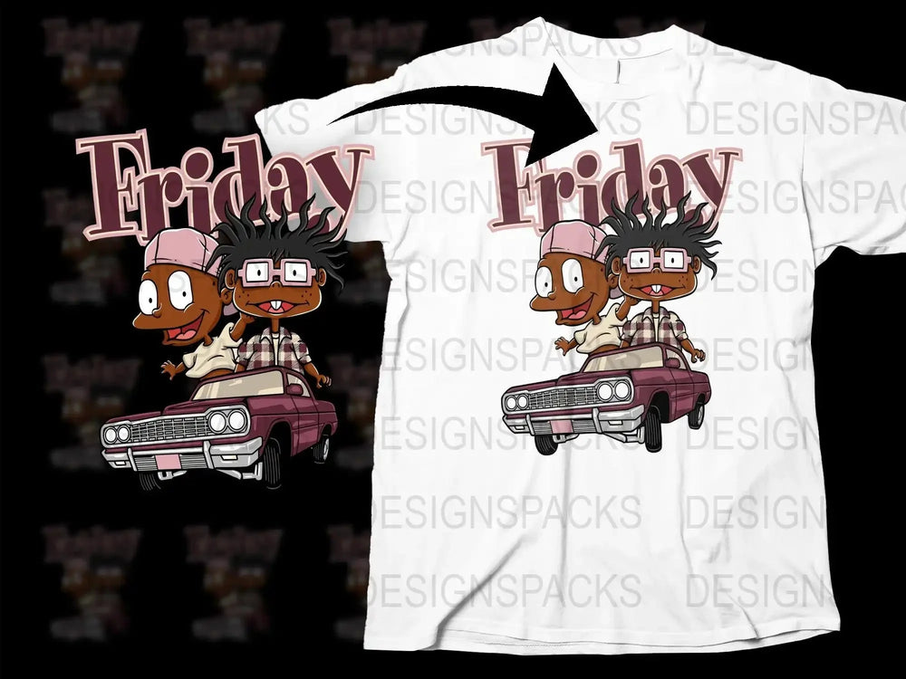 Cartoon Characters Riding Car Friday Png Digital Download