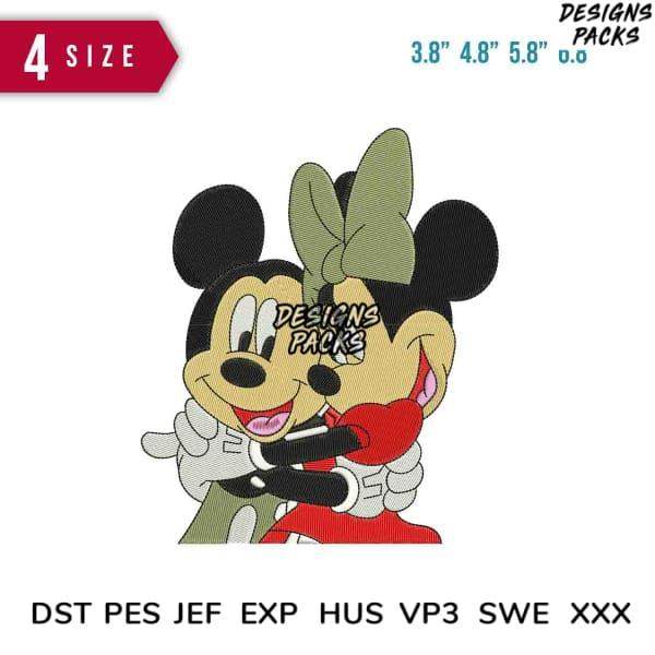 Mickey and Minnie Mouse embroidery design in 4 sizes, compatible with DST PES JEF formats for instant download