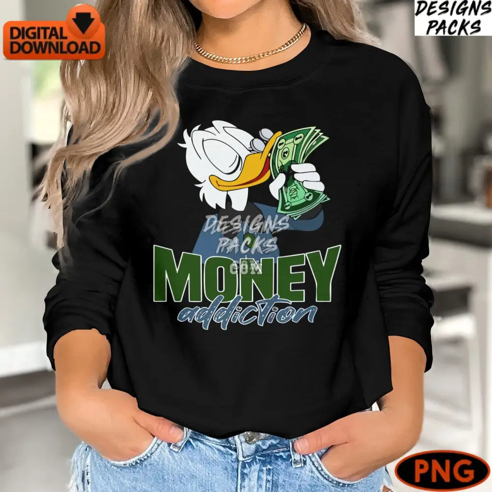 Cartoon Duck Holding Money Digital Art Addiction Graphic Instant Download Png