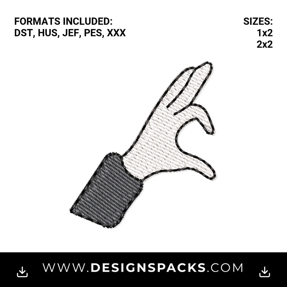 Cartoon Glove Half Heart Hand Sign Embroidery Design - Instant digital download pattern at Designspacks.com