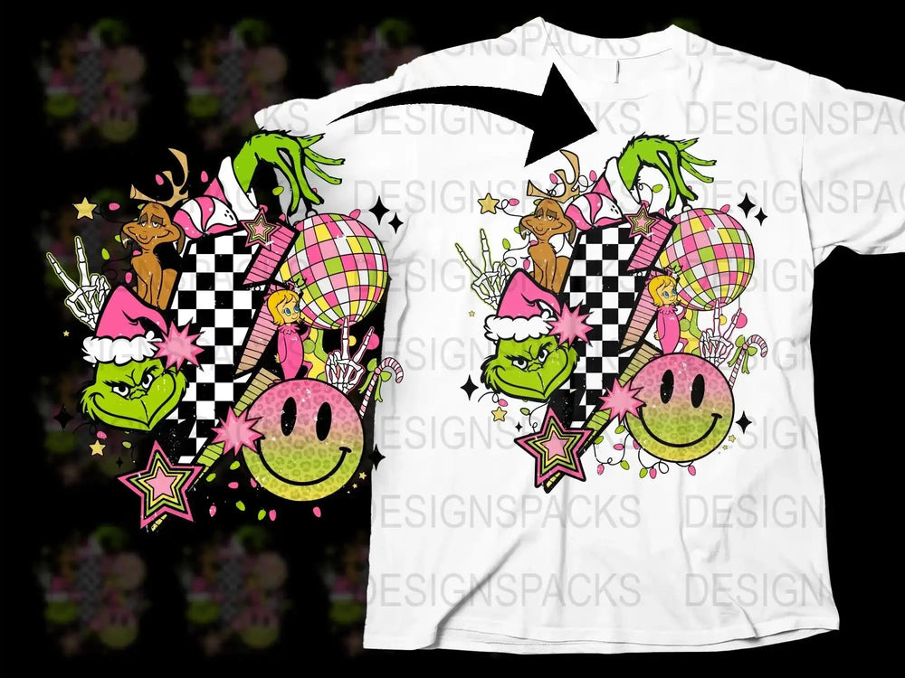 Funky Disco Gnomes T-Shirt, Bright Colors, Checkerboard Pattern, Novelty Graphic Tee for Parties and Casual Wear
