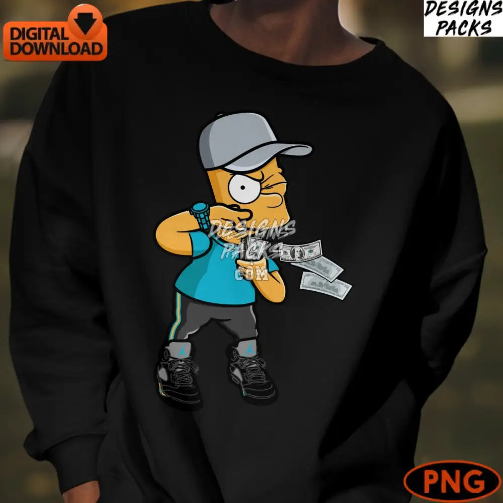Cartoon Hip Hop Man With Cash Digital Png Instant Download Urban Street Art Character